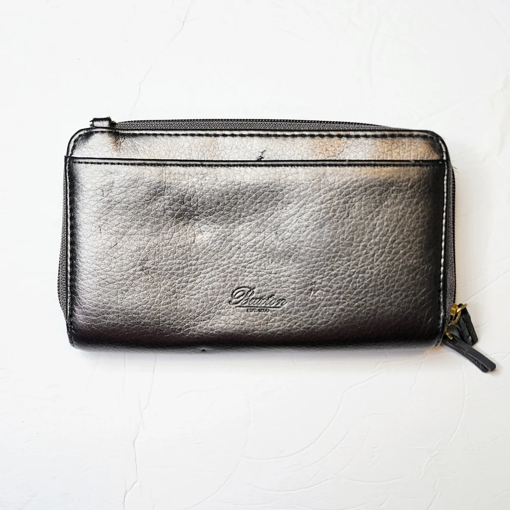 Buxton Double Zip Organizer Women's Wallet Clutch in Gunmetal Silver Est 1899 - Picture 1 of 9